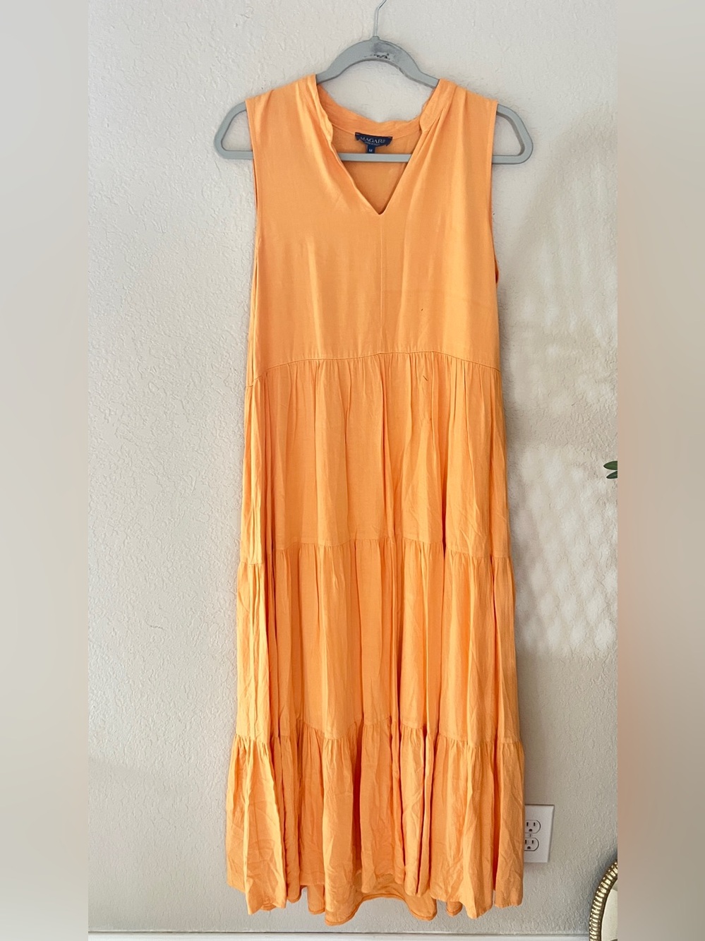 Magar made made in Italy Vibrant Orange Sleeveless Tiered Maxi Skirt Dress